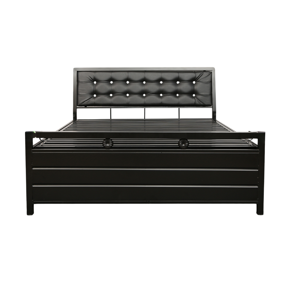 Heath Hydraulic Storage Metal Bed with Black Cushion Headrest (Color - Black)