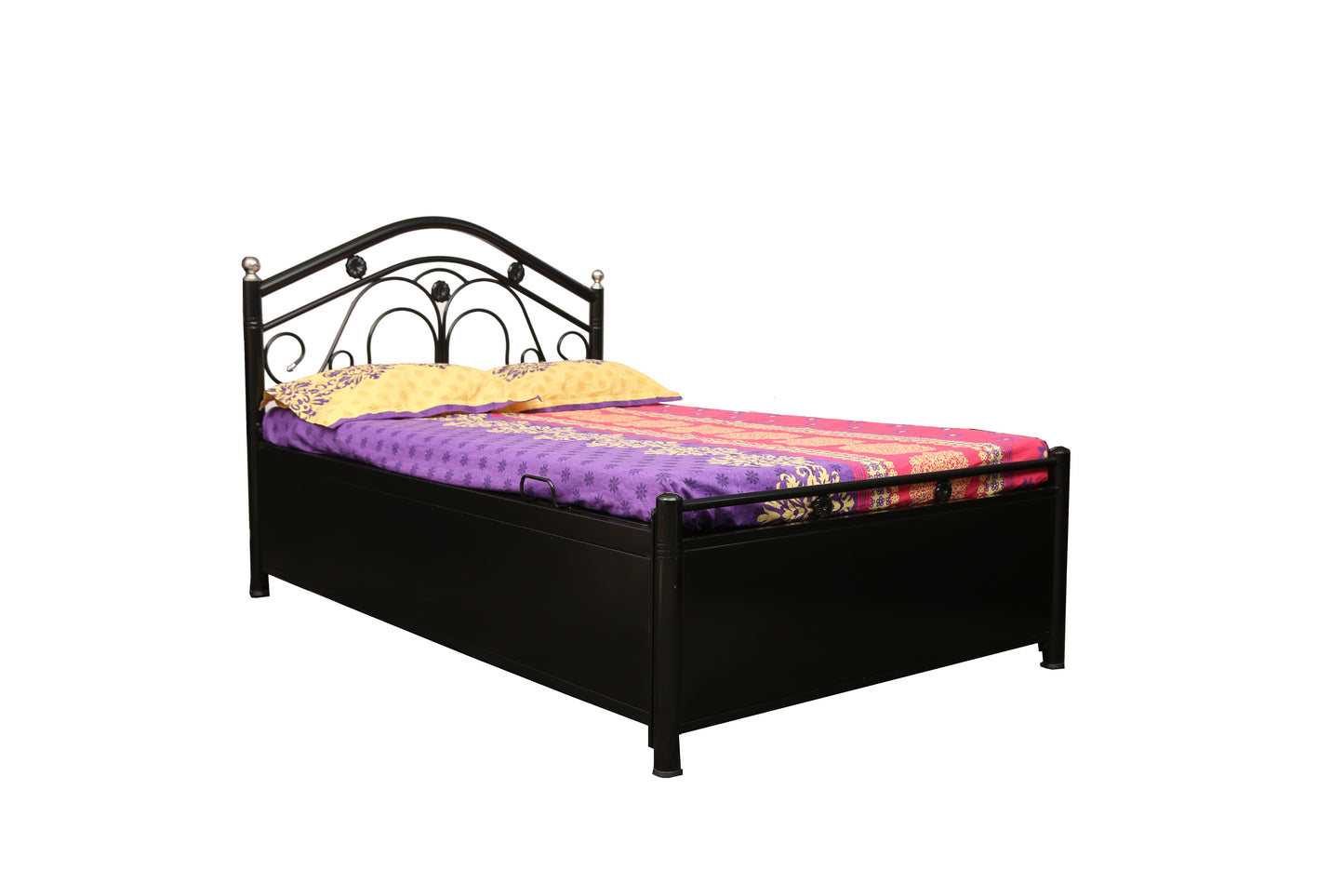 Kevin Hydraulic Storage Metal Bed (Color - Black) with Designer Headrest