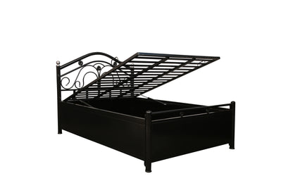 Kevin Hydraulic Storage Metal Bed (Color - Black) with Designer Headrest