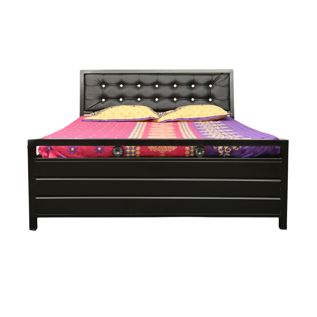 Heath Hydraulic Storage Metal Bed with Black Cushion Headrest (Color - Black)