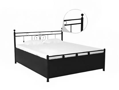 Dustin Hydraulic Storage Metal Bed (Color - Black) with Designer Headrest