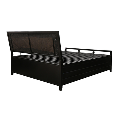 Heath Hydraulic Storage Metal Bed with Black Cushion Headrest (Color - Black)