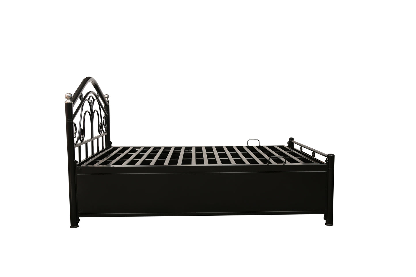 Kevin Hydraulic Storage Metal Bed (Color - Black) with Designer Headrest