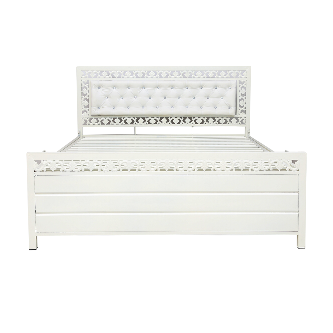 Cuba Hydraulic Storage Metal Bed with White Cushion Headrest (Color - White)