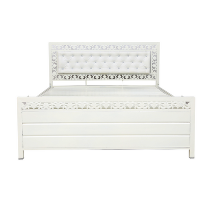 Cuba Hydraulic Storage Metal Bed with White Cushion Headrest (Color - White)