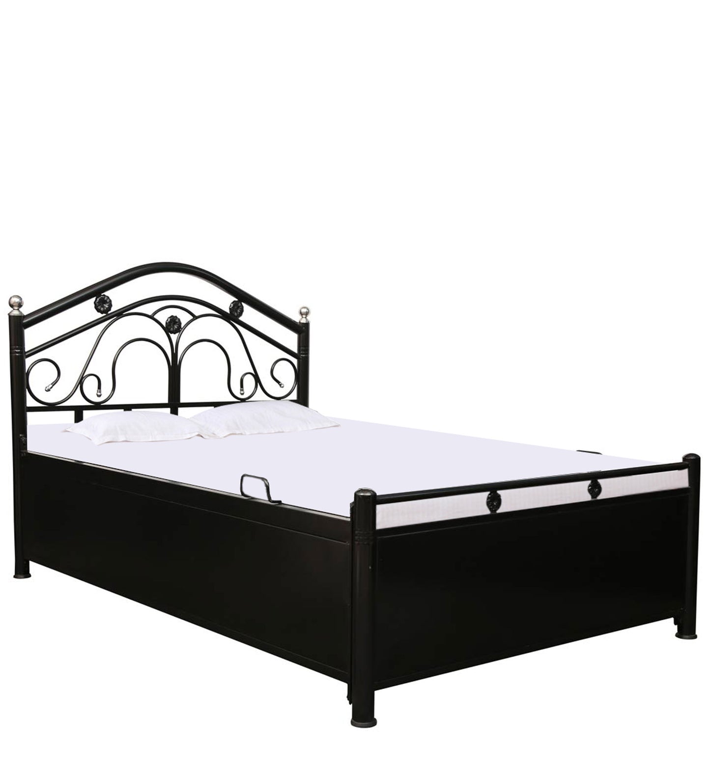 Kevin Hydraulic Storage Metal Bed (Color - Black) with Designer Headrest