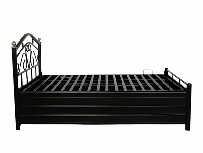 Dove Hydraulic Storage Metal Bed (Color - Black) with Designer Headrest