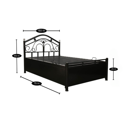 Kevin Hydraulic Storage Metal Bed (Color - Black) with Designer Headrest