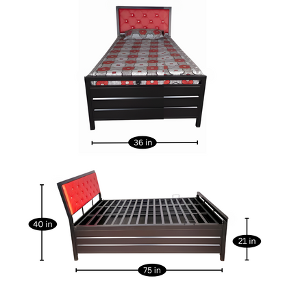 Heath Hydraulic Storage Metal Bed with Red Cushion Headrest (Color - Black)