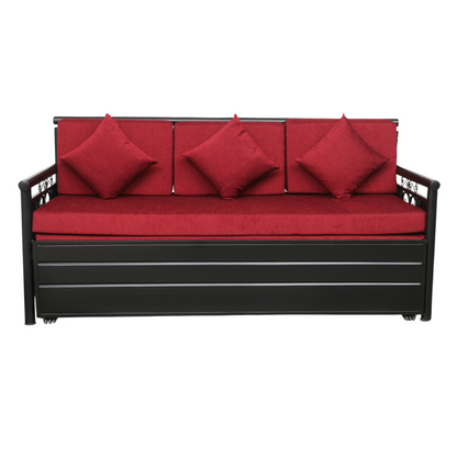 Black Crossandra Hydraulic Storage Metal Sofa Bed with Mattress & Pillow (Color - Red)