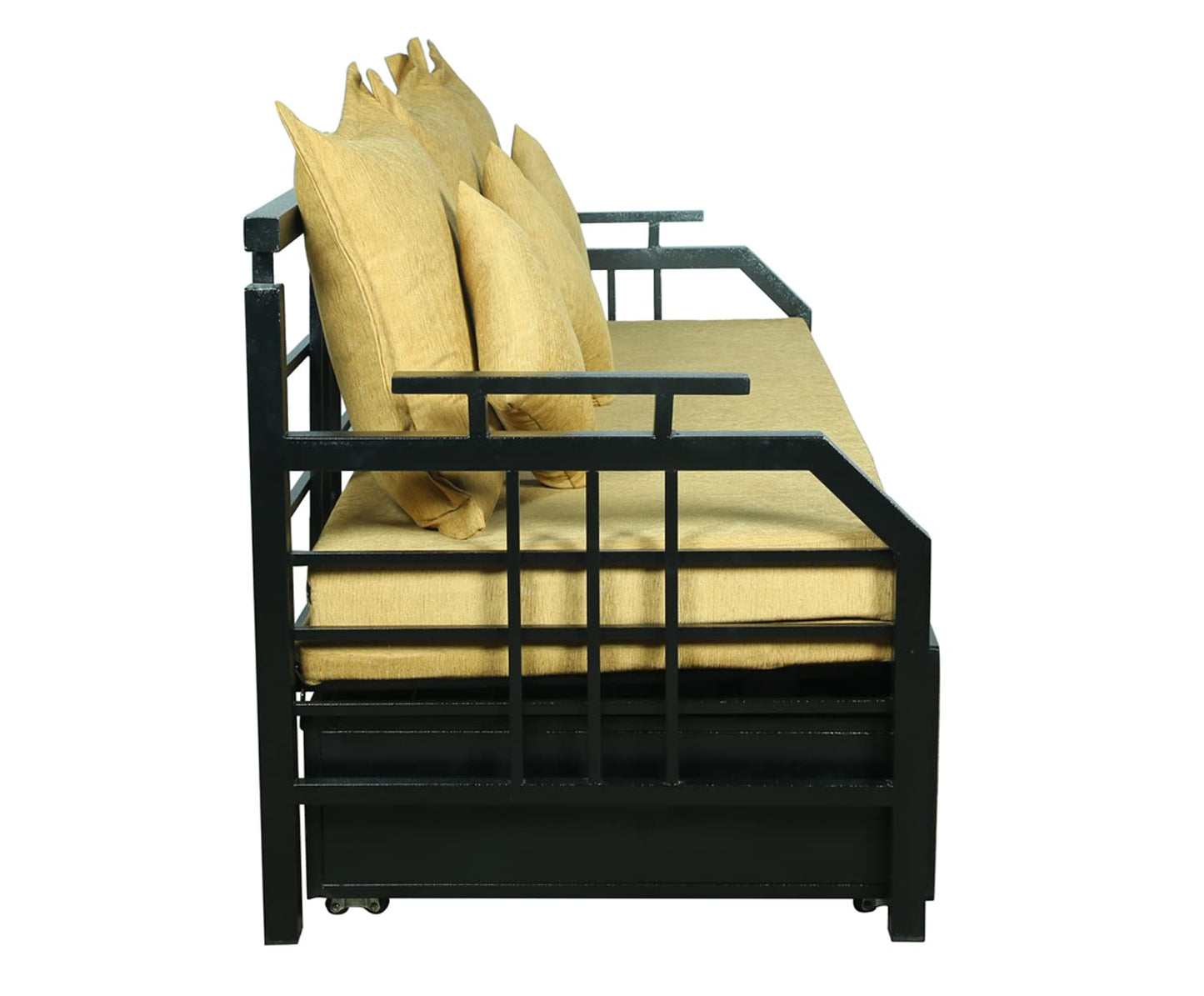 Black Balasam Hydraulic Storage Metal Sofa Cum Bed with Mattress & Pillow (Color - Camel)