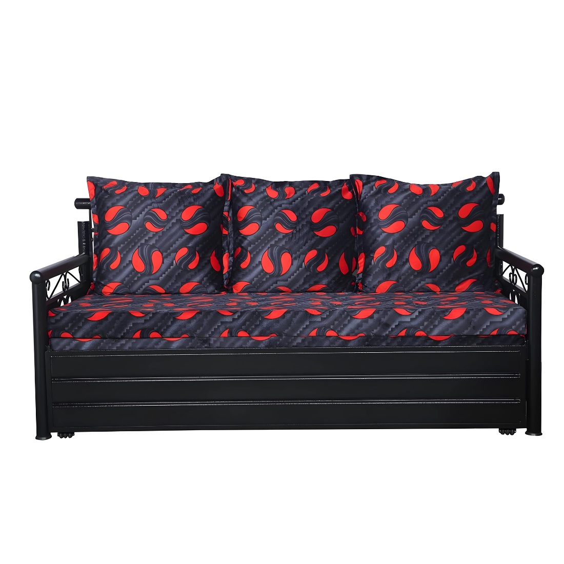 Black Crossandra Hydraulic Storage Metal Sofa Bed with Mattress & Pillow (Color - Multi)