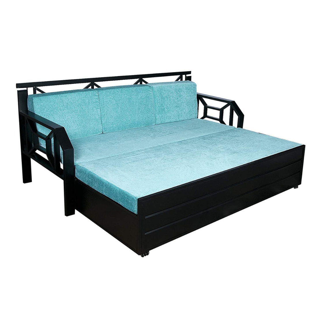 Black Kingston Hydraulic Storage Metal Sofa Bed with Mattress & Pillow (Color - Sky Blue)