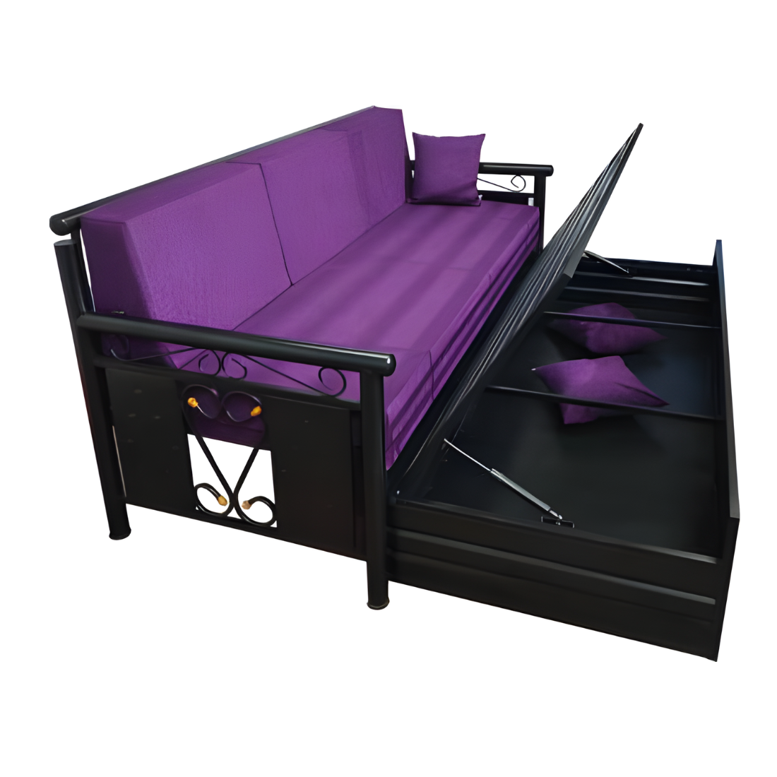 Black Crossandra Hydraulic Storage Metal Sofa Bed with Mattress & Pillow (Color - Purple)