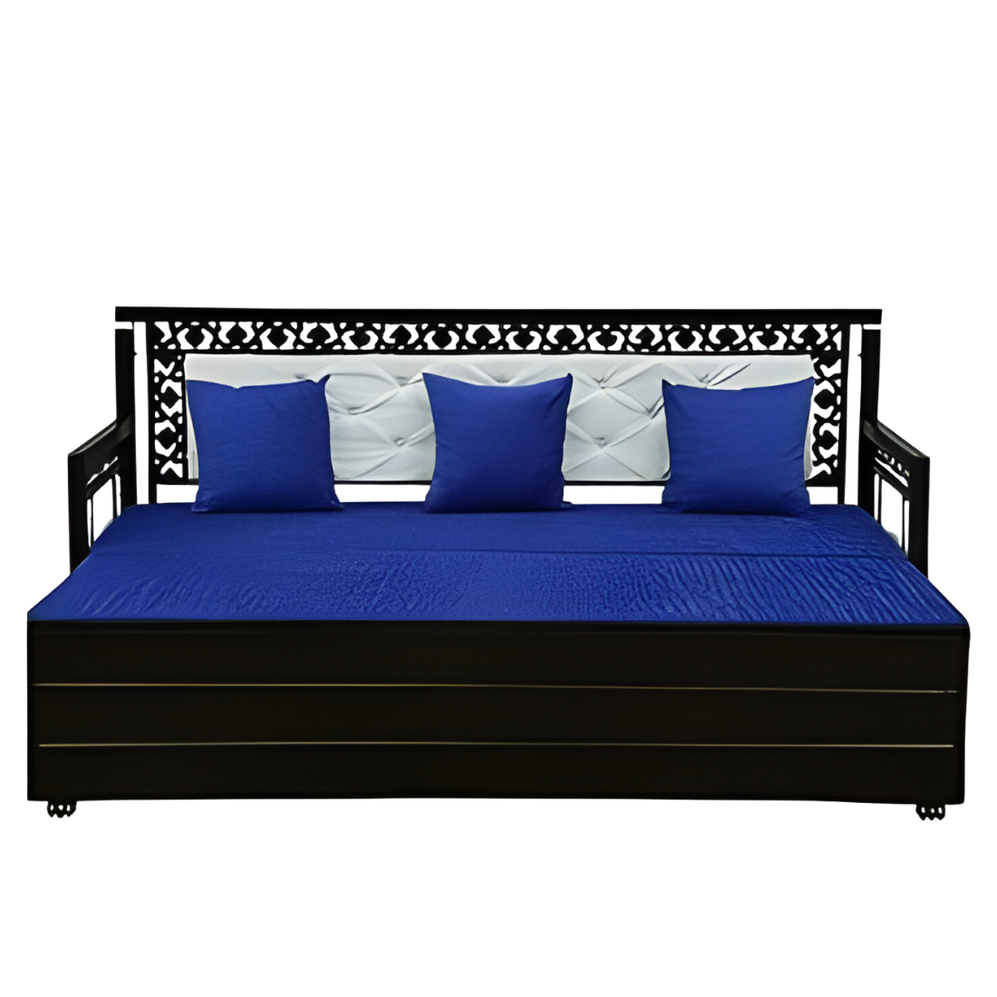 Black Romania Hydraulic Storage Metal Sofa Bed with Mattress & Pillow (Color - Blue)