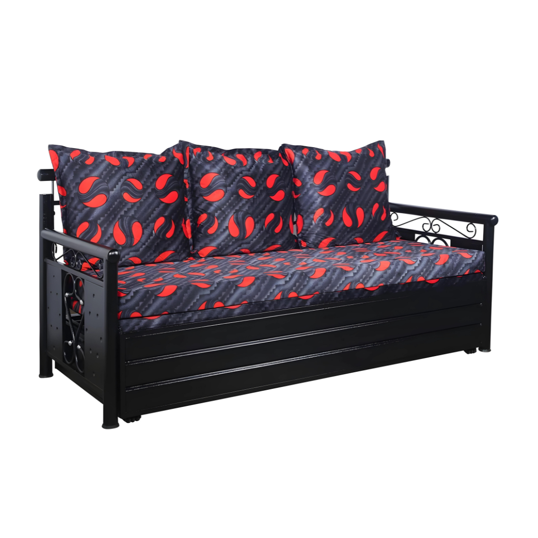 Black Crossandra Hydraulic Storage Metal Sofa Bed with Mattress & Pillow (Color - Multi)