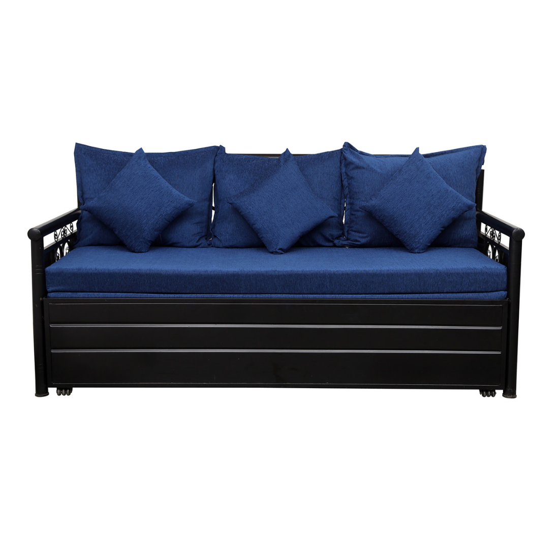 Black Crossandra Hydraulic Storage Metal Sofa Cum Bed with Mattress & Pillow (Color - Blue)