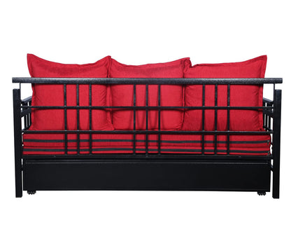 Black Balasam Hydraulic Storage Metal Sofa Bed with Mattress & Pillow (Color - Red)