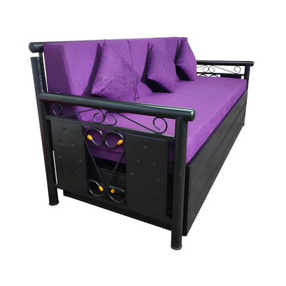 Black Crossandra Hydraulic Storage Metal Sofa Bed with Mattress & Pillow (Color - Purple)