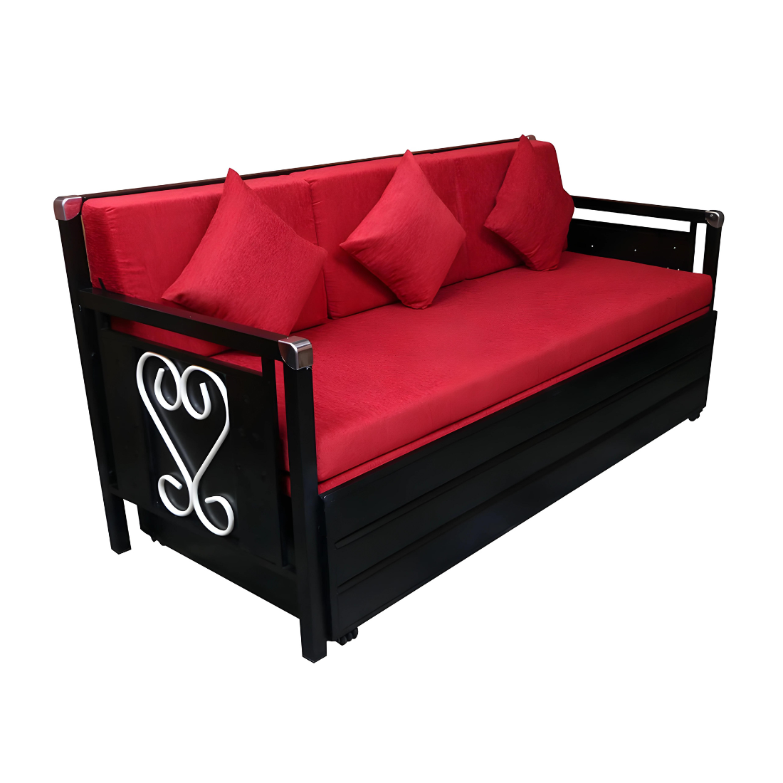 Black Maccow Hydraulic Storage Metal Sofa Bed with Mattress & Pillow (Color - Red)