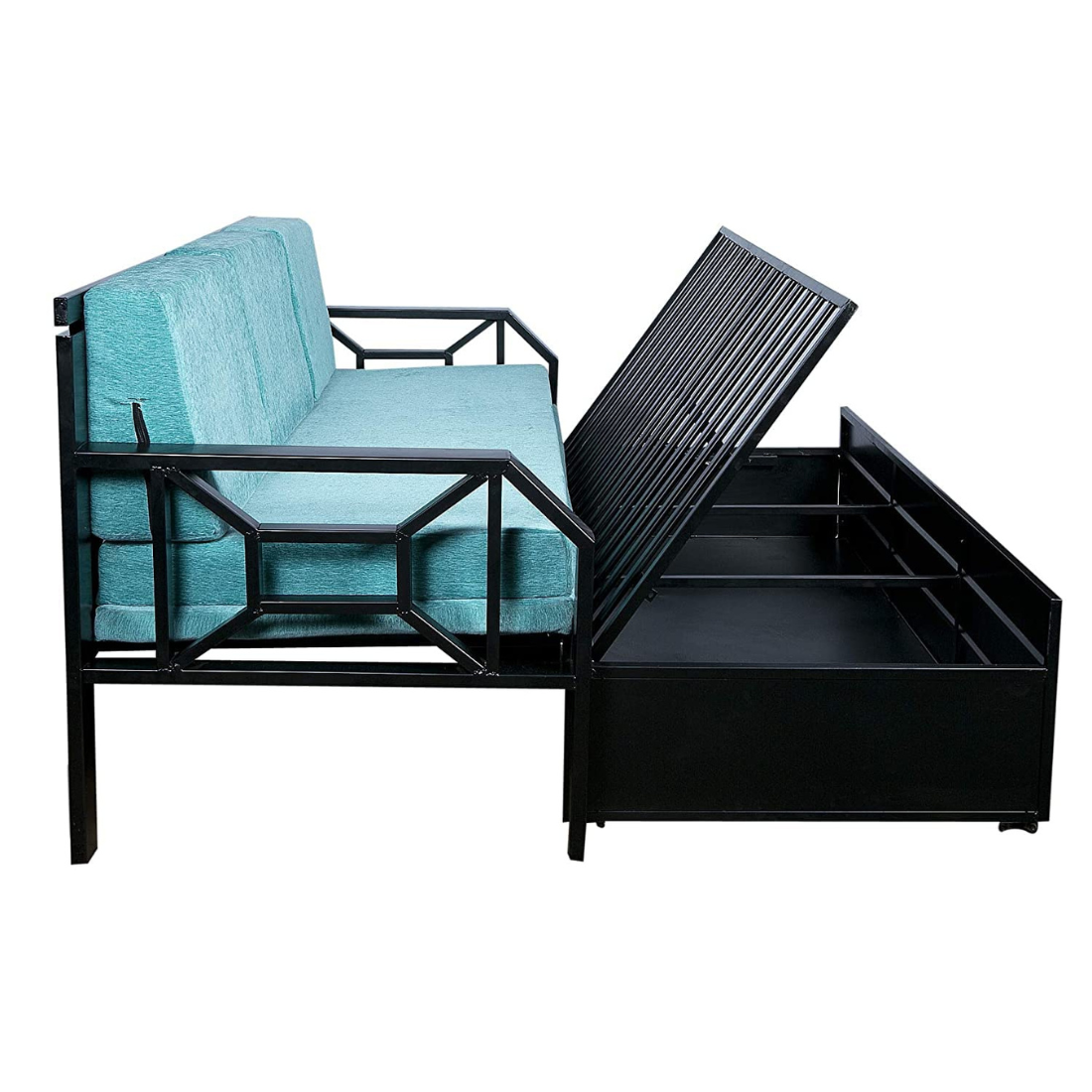 Black Kingston Hydraulic Storage Metal Sofa Bed with Mattress & Pillow (Color - Sky Blue)