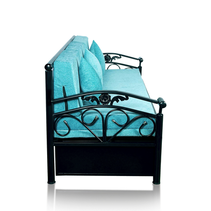 Black Sofia Hydraulic Storage Metal Sofa Cum Bed with Mattress & Pillow (Color - Sky Blue)