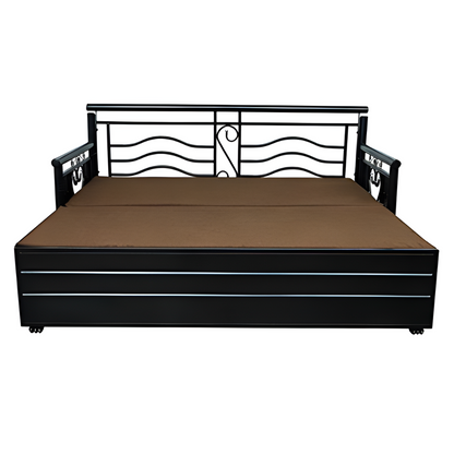 Black Crossandra Hydraulic Storage Metal Sofa Bed with Mattress & Pillow (Color - Brown)