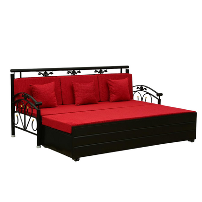 Black Sofia Hydraulic Storage Metal Sofa Bed with Mattress & Pillow (Color - Red)