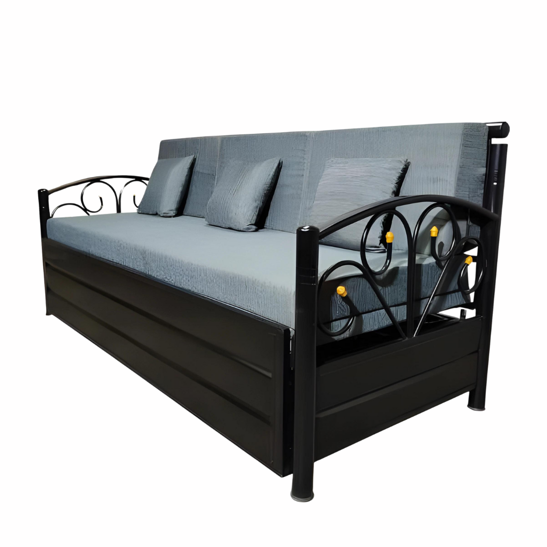 Black Lily Hydraulic Storage Metal Sofa Cum Bed with Mattress & Pillow (Color - Grey)