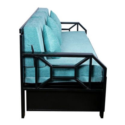 Black Kingston Hydraulic Storage Metal Sofa Bed with Mattress & Pillow (Color - Sky Blue)