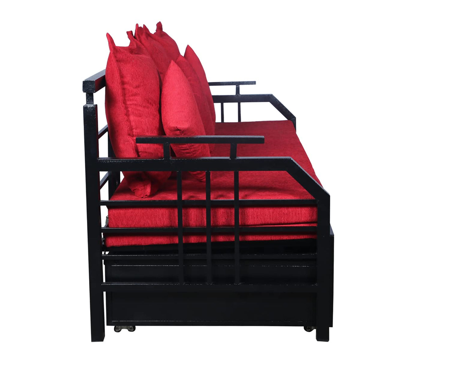 Black Balasam Hydraulic Storage Metal Sofa Bed with Mattress & Pillow (Color - Red)