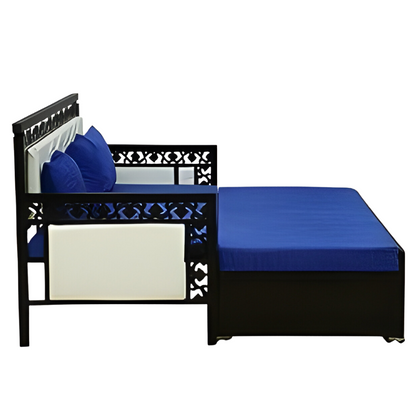 Black Romania Hydraulic Storage Metal Sofa Bed with Mattress & Pillow (Color - Blue)