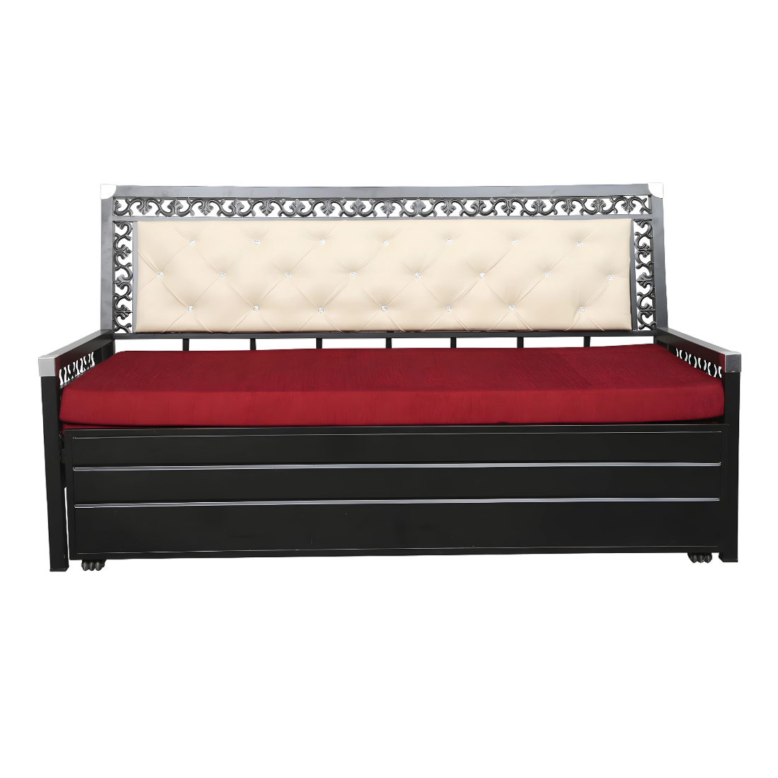 Black Romania Hydraulic Storage Metal Sofa Bed with Mattress & Pillow (Color - Red)