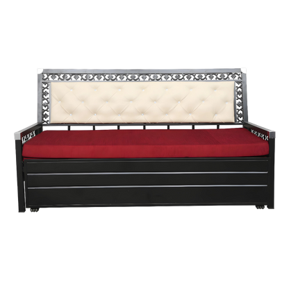 Black Romania Hydraulic Storage Metal Sofa Bed with Mattress & Pillow (Color - Red)