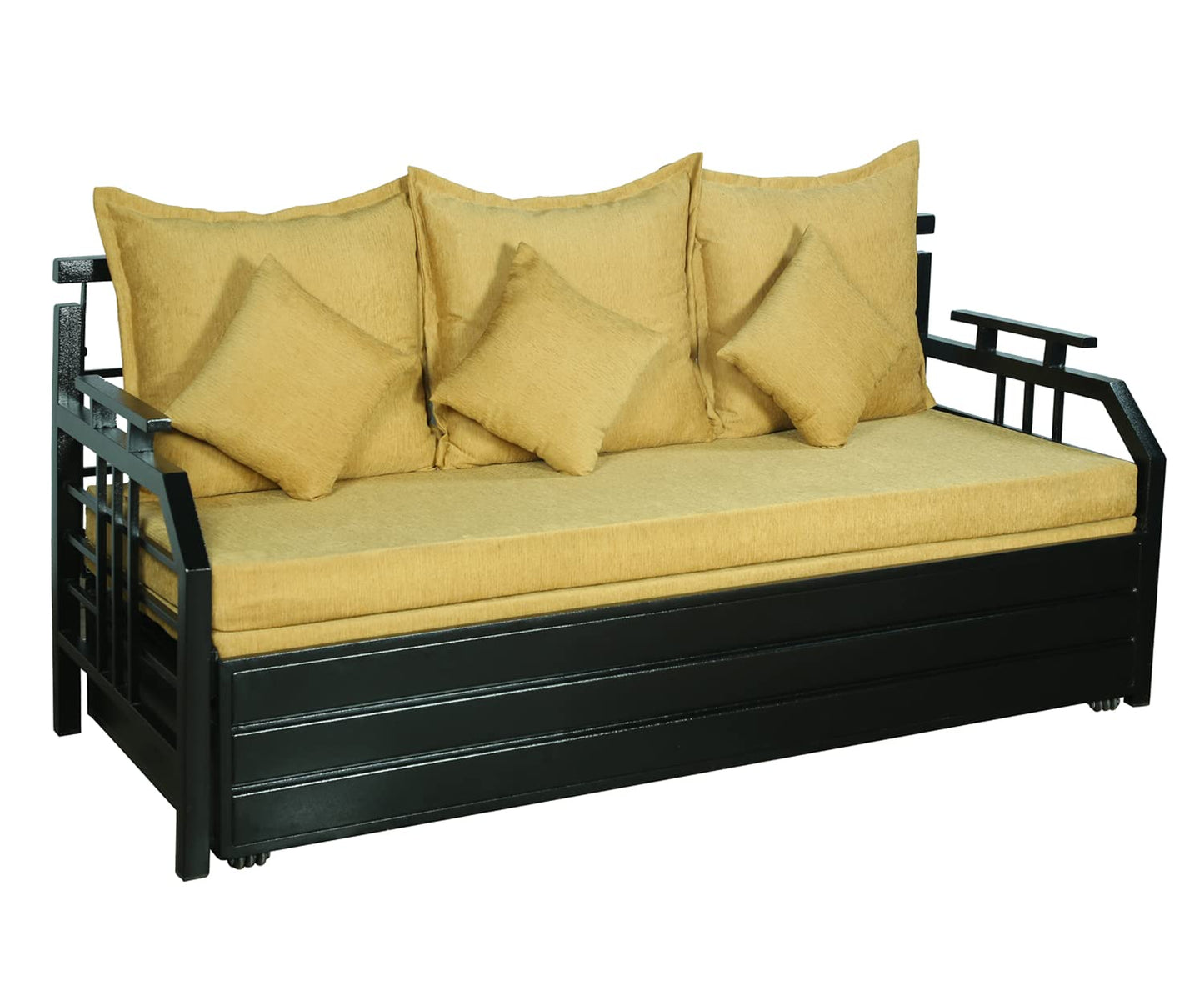 Black Balasam Hydraulic Storage Metal Sofa Cum Bed with Mattress & Pillow (Color - Camel)