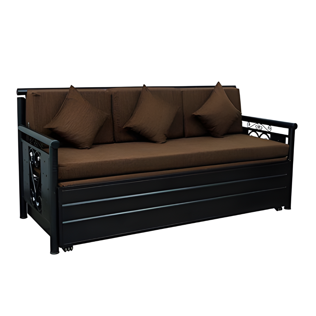 Black Crossandra Hydraulic Storage Metal Sofa Bed with Mattress & Pillow (Color - Brown)