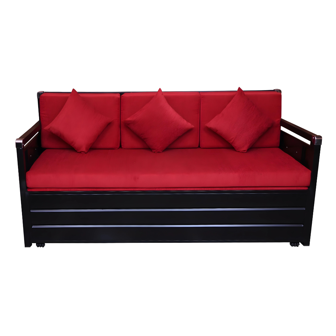 Black Maccow Hydraulic Storage Metal Sofa Bed with Mattress & Pillow (Color - Red)