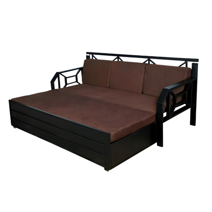 Black Kingston Hydraulic Storage Metal Sofa Cum Bed with Mattress & Pillow (Color - Brown)