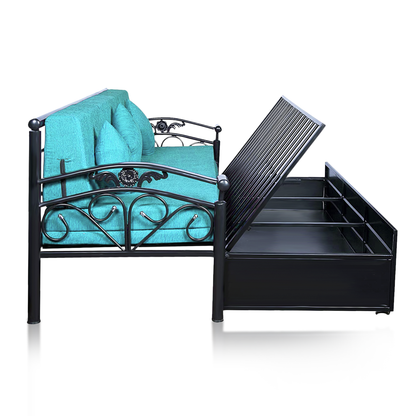 Black Sofia Hydraulic Storage Metal Sofa Cum Bed with Mattress & Pillow (Color - Sky Blue)