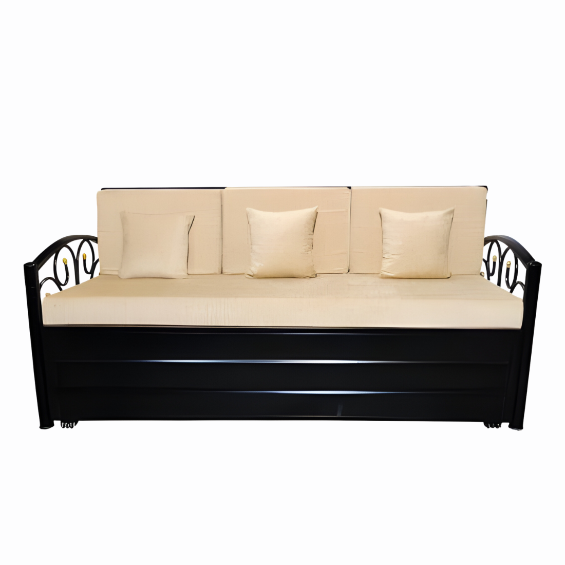 Black Lily Hydraulic Storage Metal Sofa Cum Bed with Mattress & Pillow (Color - Camel)