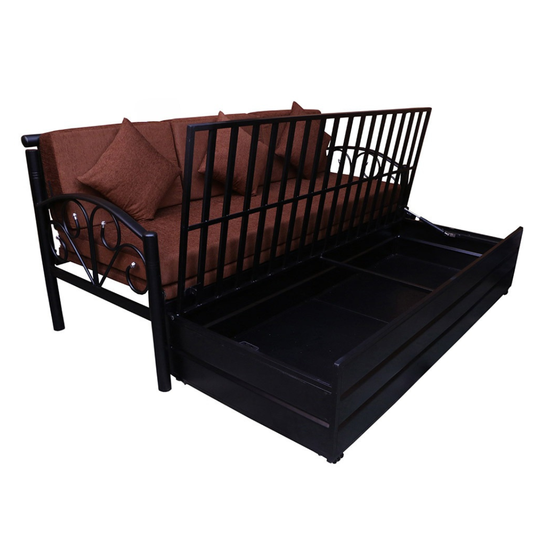 Black Lily Hydraulic Storage Metal Sofa Cum Bed with Mattress & Pillow (Color - Brown)