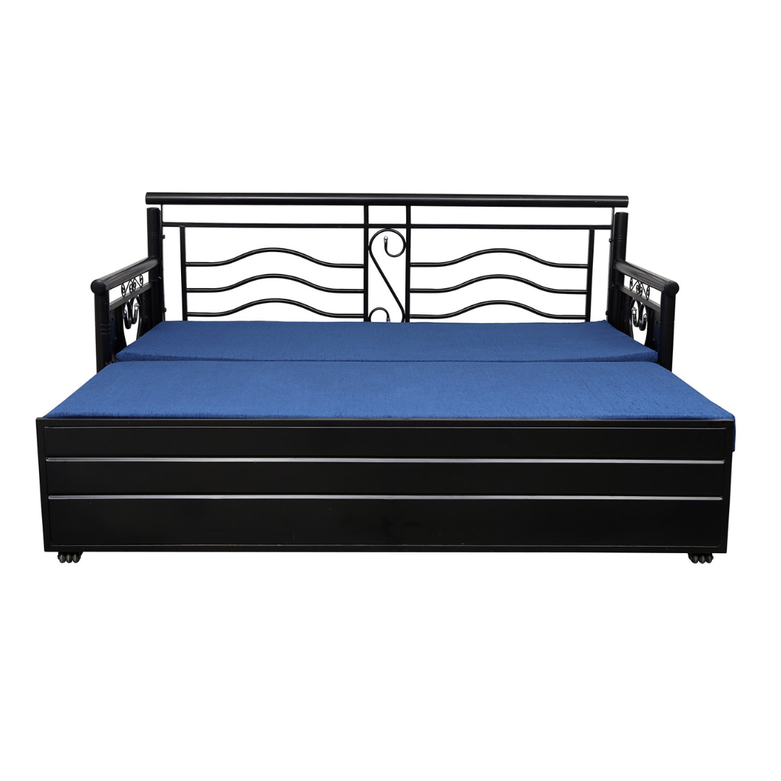 Black Crossandra Hydraulic Storage Metal Sofa Cum Bed with Mattress & Pillow (Color - Blue)