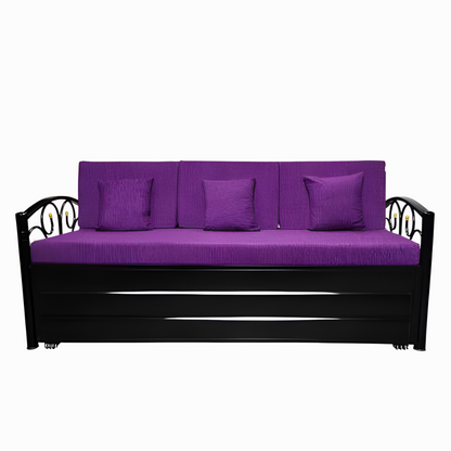 Black Lily Hydraulic Storage Metal Sofa Cum Bed with Mattress & Pillow (Color - Purple)