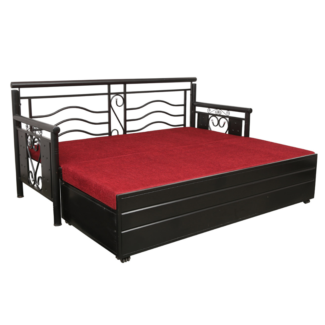 Black Crossandra Hydraulic Storage Metal Sofa Bed with Mattress & Pillow (Color - Red)