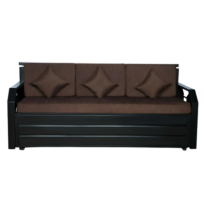 Black Kingston Hydraulic Storage Metal Sofa Cum Bed with Mattress & Pillow (Color - Brown)