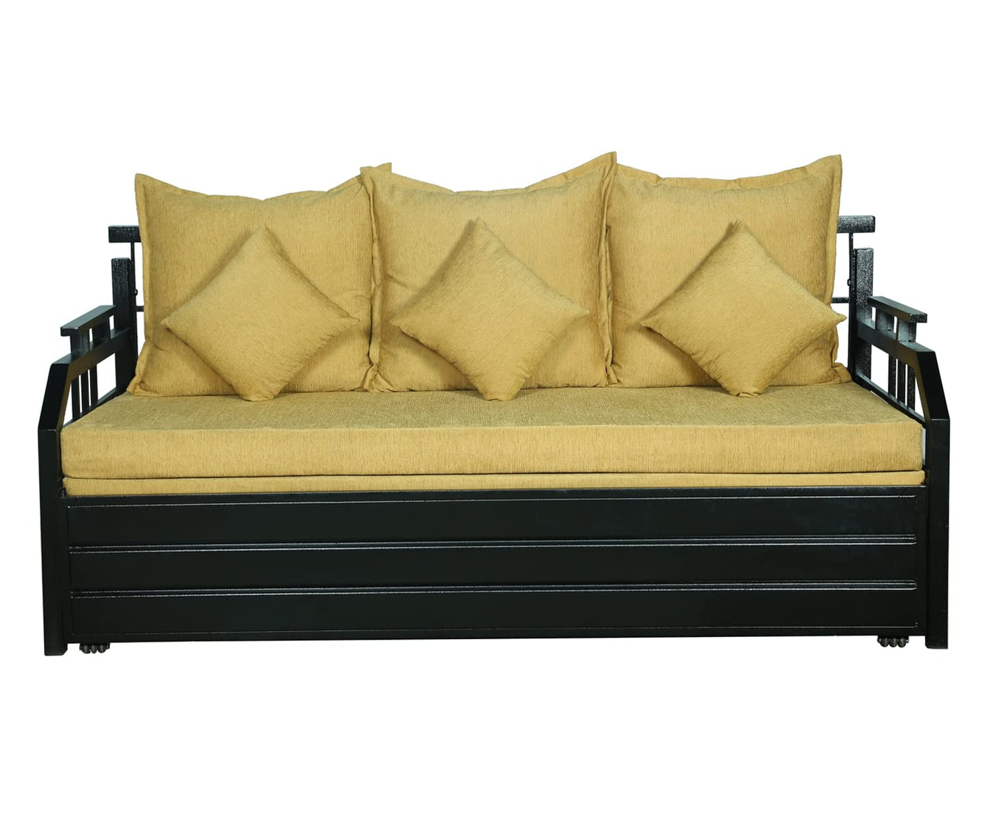 Black Balasam Hydraulic Storage Metal Sofa Cum Bed with Mattress & Pillow (Color - Camel)