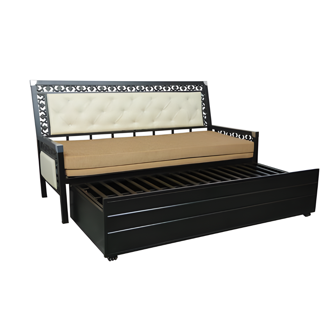 Black Romania Hydraulic Storage Metal Sofa Bed with Mattress & Pillow (Color - Camel)