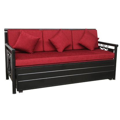 Black Crossandra Hydraulic Storage Metal Sofa Bed with Mattress & Pillow (Color - Red)