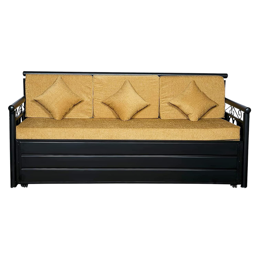 Black Crossandra Hydraulic Storage Metal Sofa Bed with Mattress & Pillow (Color - Camel)