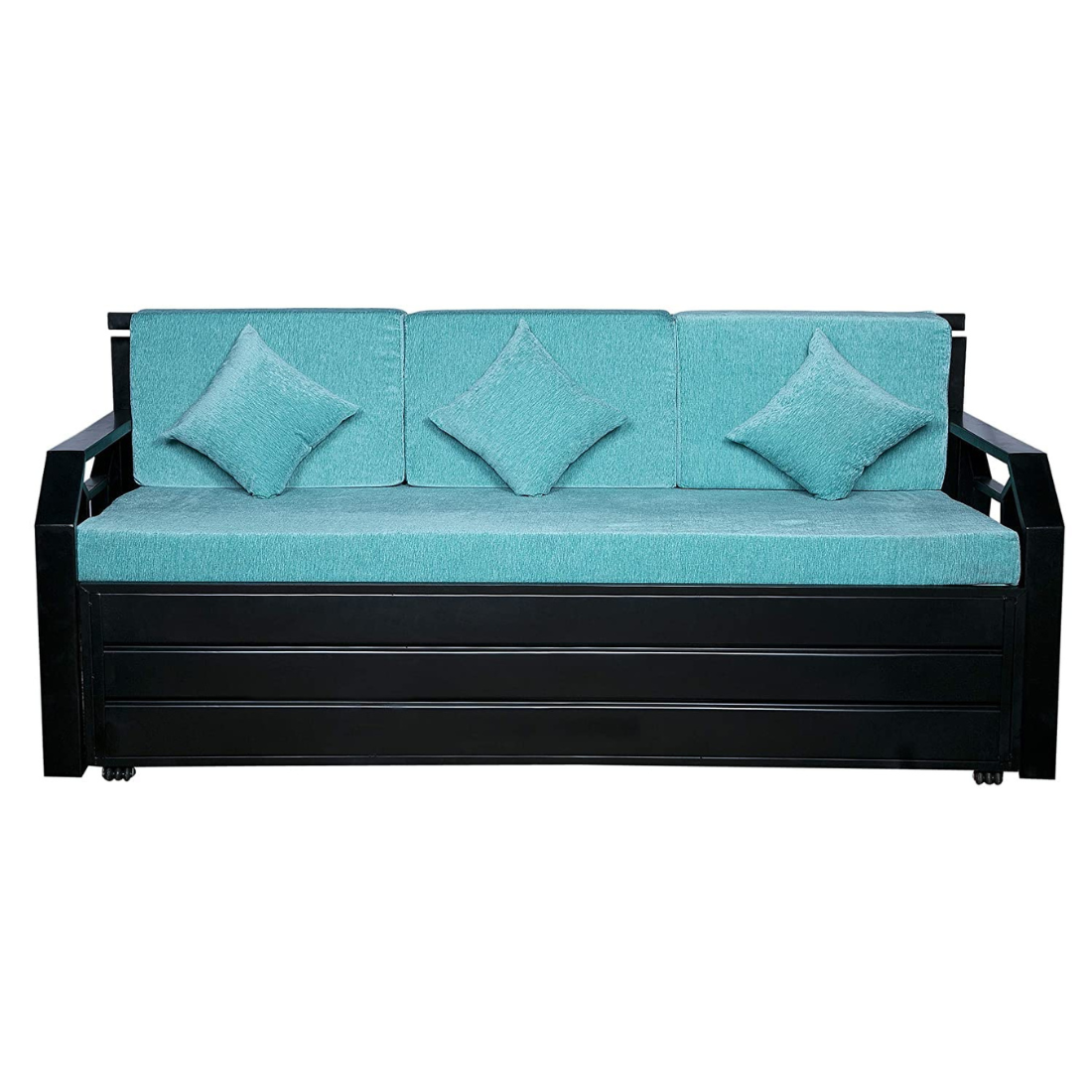 Black Kingston Hydraulic Storage Metal Sofa Bed with Mattress & Pillow (Color - Sky Blue)